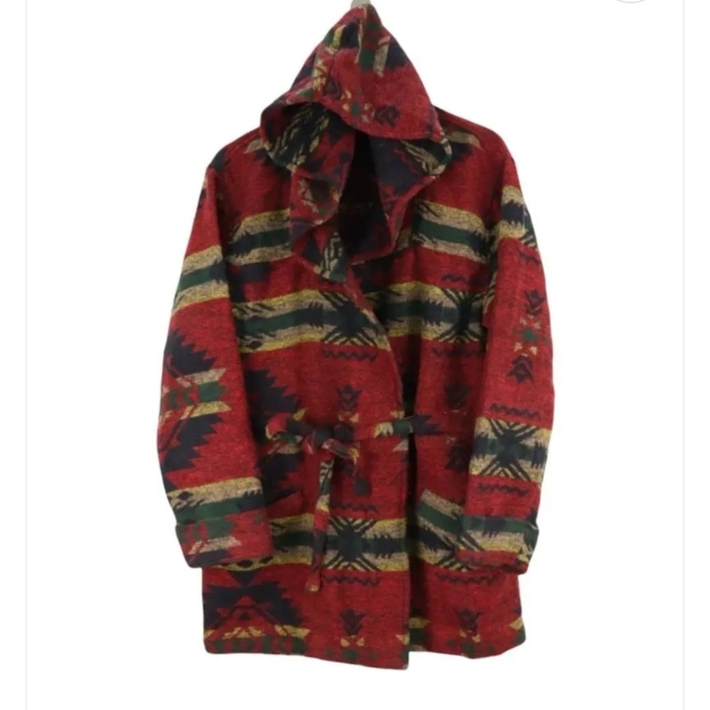 H81 Hooded Wool Aztec Robe Coat Size Small